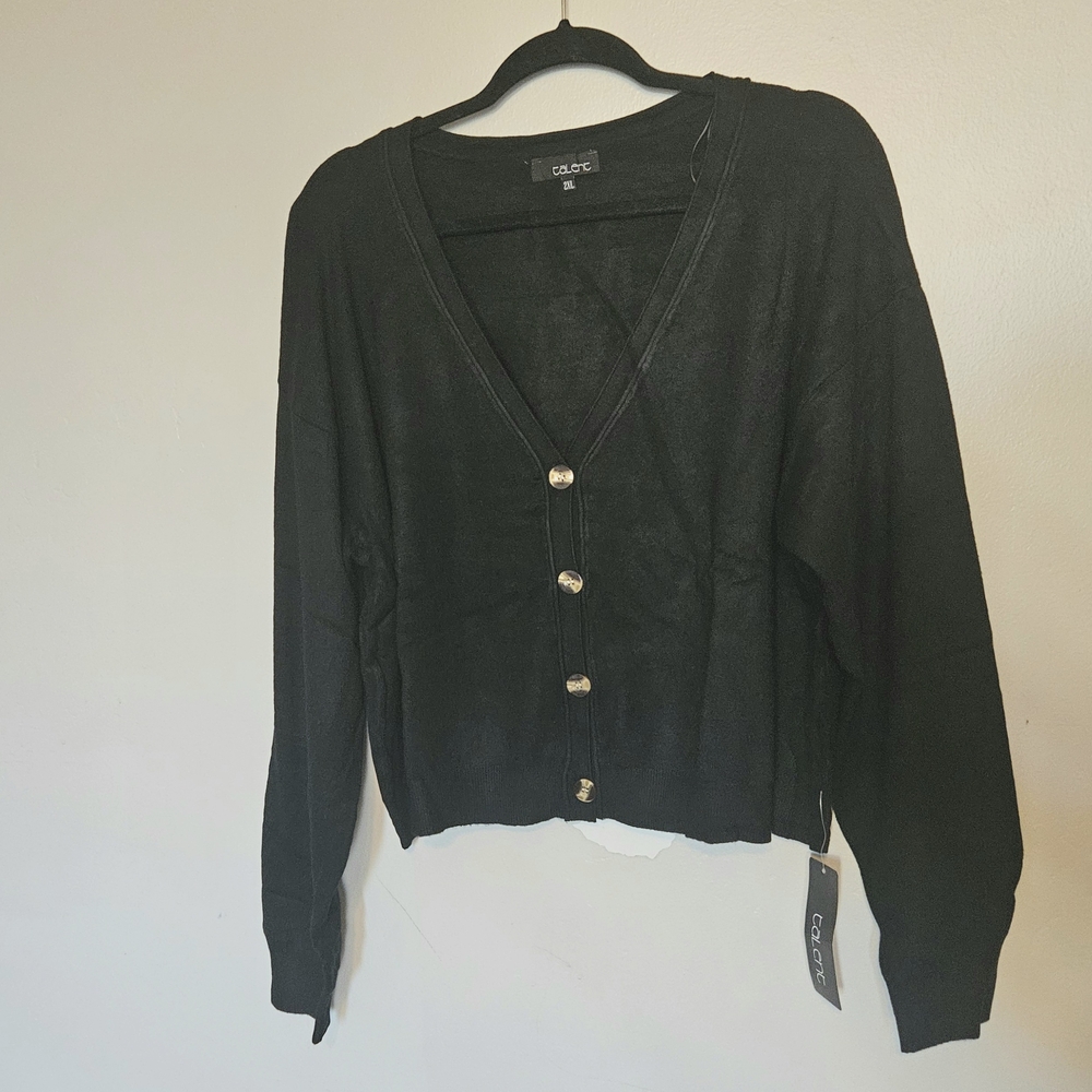 Black Button-Up Women's Cardigan 2x